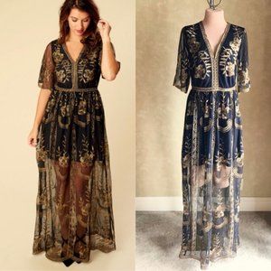 Altar'd State Black and Gold Lace Overlay Dress
